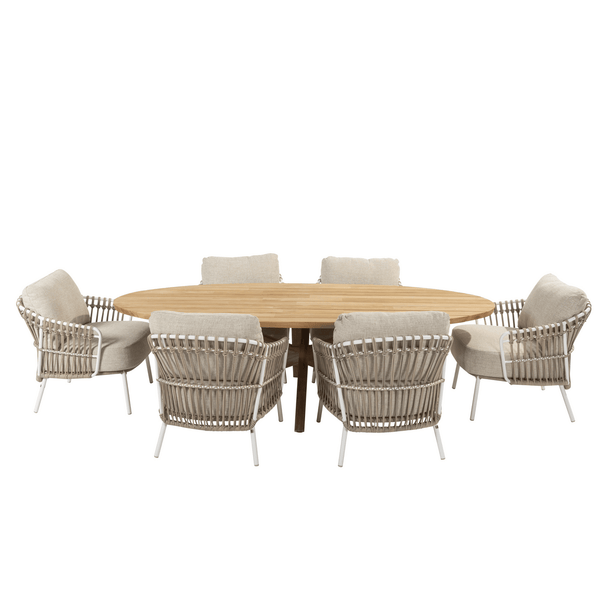 4SO Dalias Outdoor Low Dining Set with Prado Ellipse Teak Table 240 x 115 cm.
