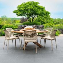 4SO Barista Outdoor 6 Seat Dining Set with Prado 160cm Teak Round Table with Lazy Susan