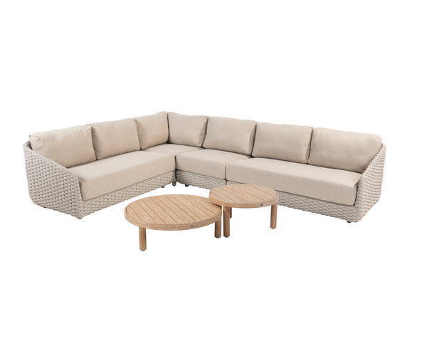 4SO Casanova Modular Outdoor Corner Big Sofa in latte with Sem Brushed Teak Tables