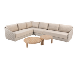 4SO Casanova Modular Outdoor Corner Big Sofa in latte with Sem Brushed Teak Tables